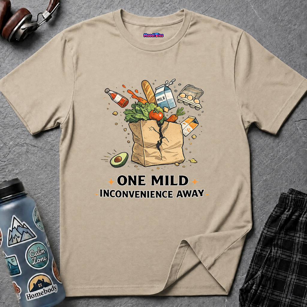 "One Mild Inconvenience Away" Exploding Grocery Bag T-Shirt