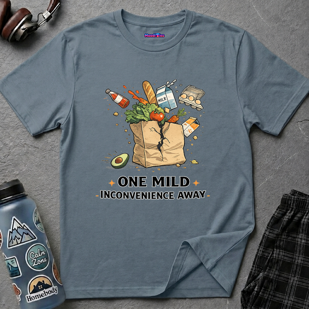 "One Mild Inconvenience Away" Exploding Grocery Bag T-Shirt