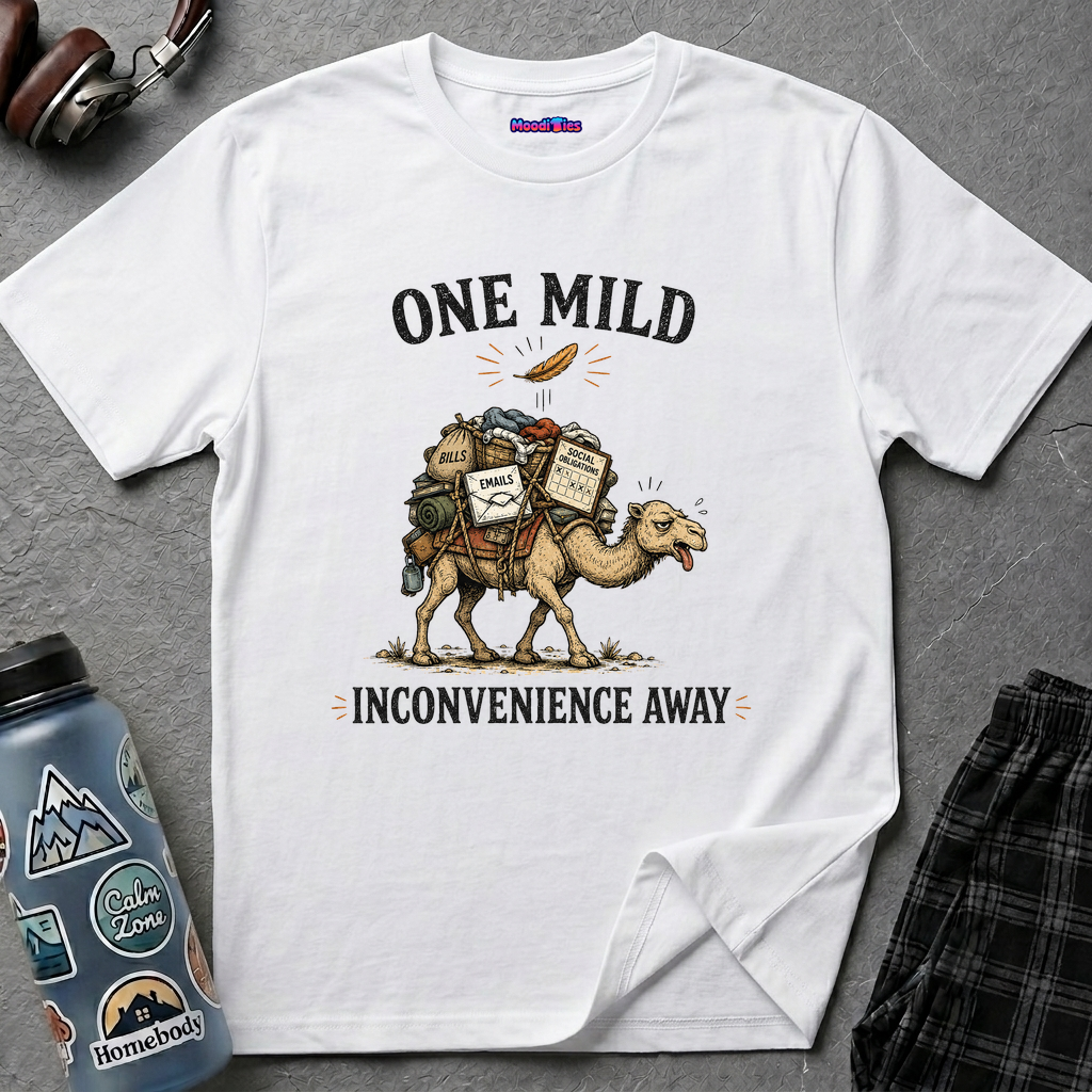 "One Mild Inconvenience Away" Feather That Broke the Camel's Back T-Shirt