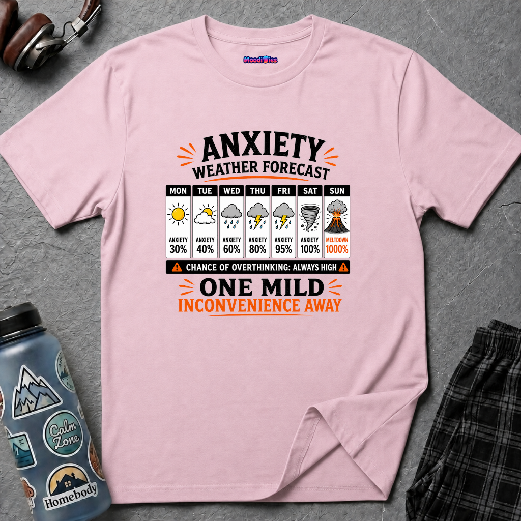"Anxiety Weather Forecast: One Mild Inconvenience Away" T-Shirt