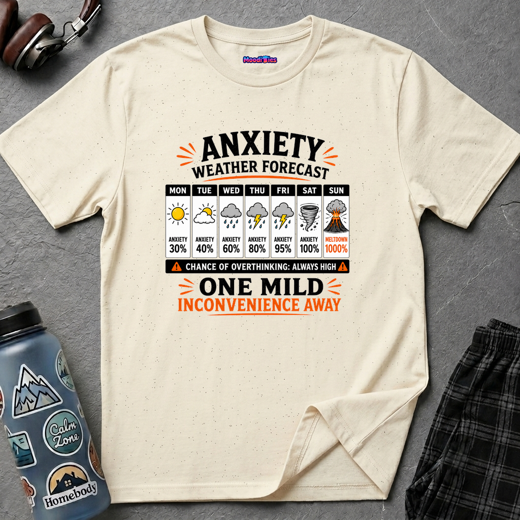 "Anxiety Weather Forecast: One Mild Inconvenience Away" T-Shirt