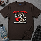 "Overstimulated & Armed with Sarcasm" Raccoon with Coffee T-Shirt