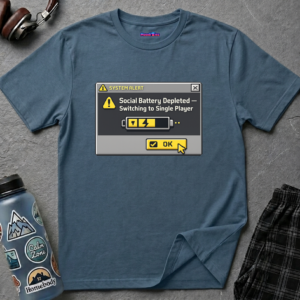 "Social Battery Depleted — Switching to Single Player." T-Shirt