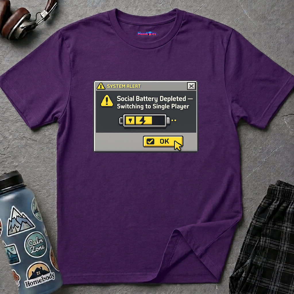 "Social Battery Depleted — Switching to Single Player." T-Shirt
