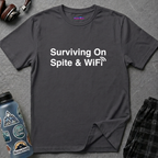 Text "Surviving On Spite & WiFi" with bold white text design