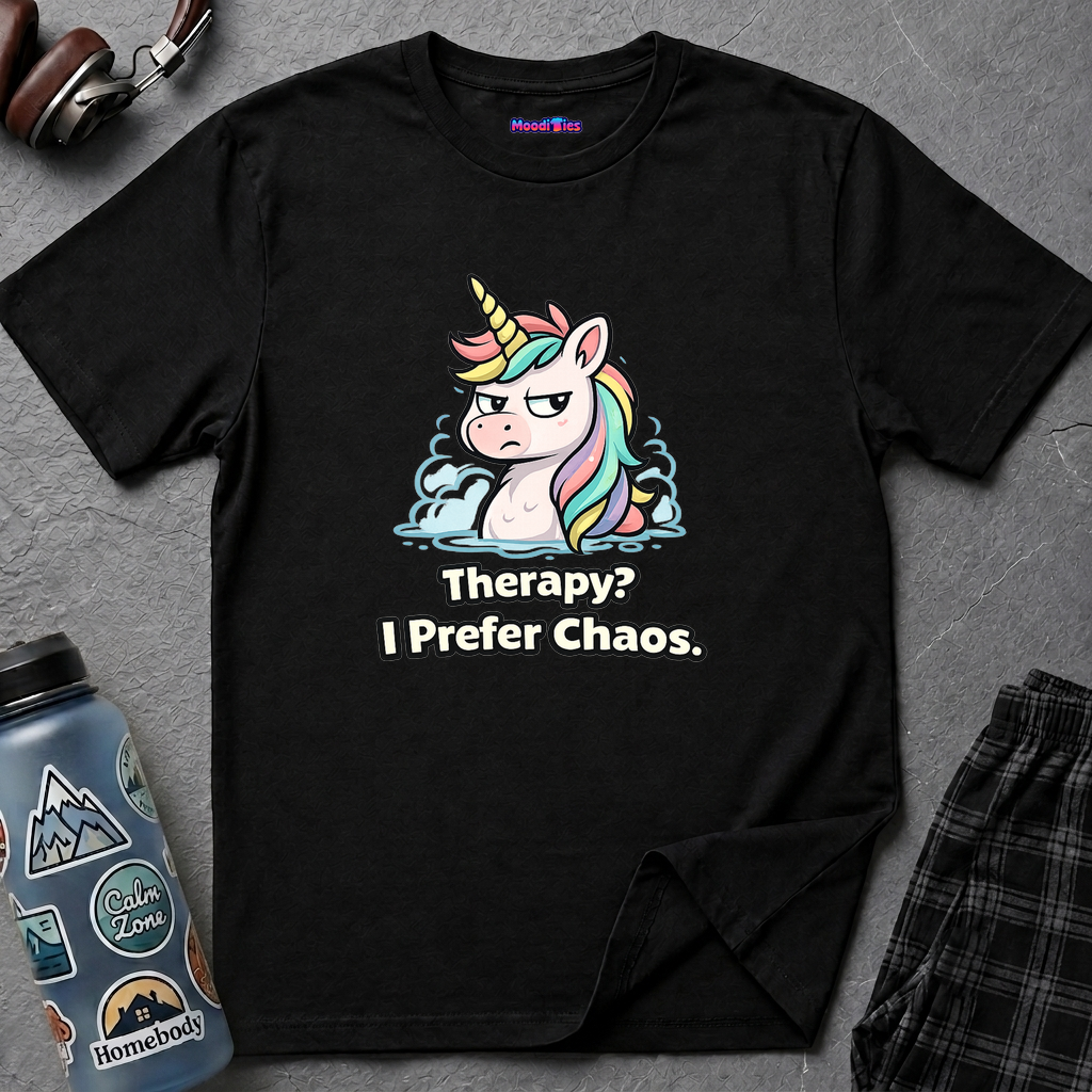 "Therapy? I Prefer Chaos." Unicorn T-Shirt