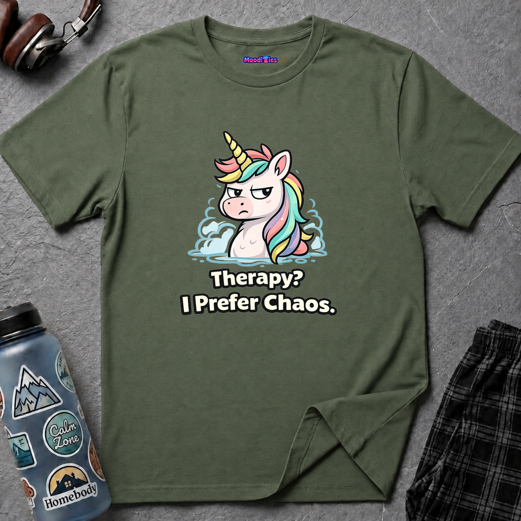 "Therapy? I Prefer Chaos." Unicorn T-Shirt