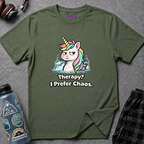 "Therapy? I Prefer Chaos." Unicorn T-Shirt