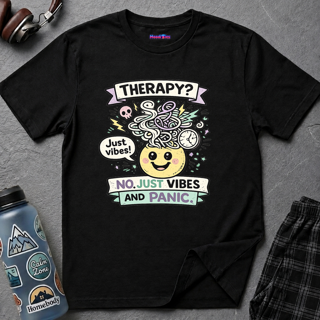 "Therapy? No. Just Vibes and Panic" T-Shirt