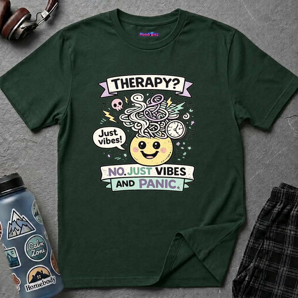 "Therapy? No. Just Vibes and Panic" T-Shirt