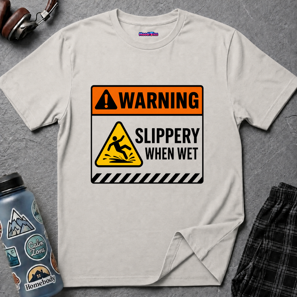 "Warning: Slippery When Wet" Warning Sign T-Shirt