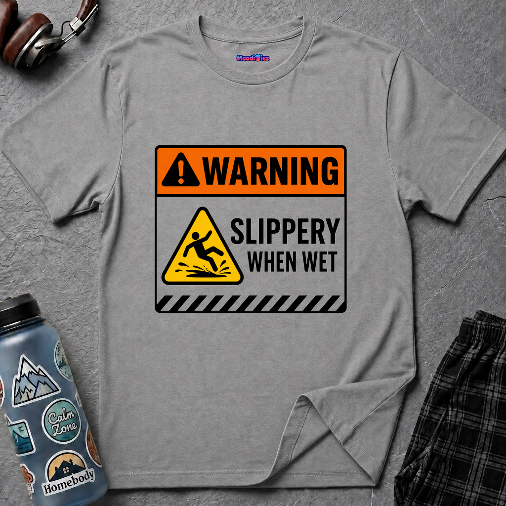 "Warning: Slippery When Wet" Warning Sign T-Shirt