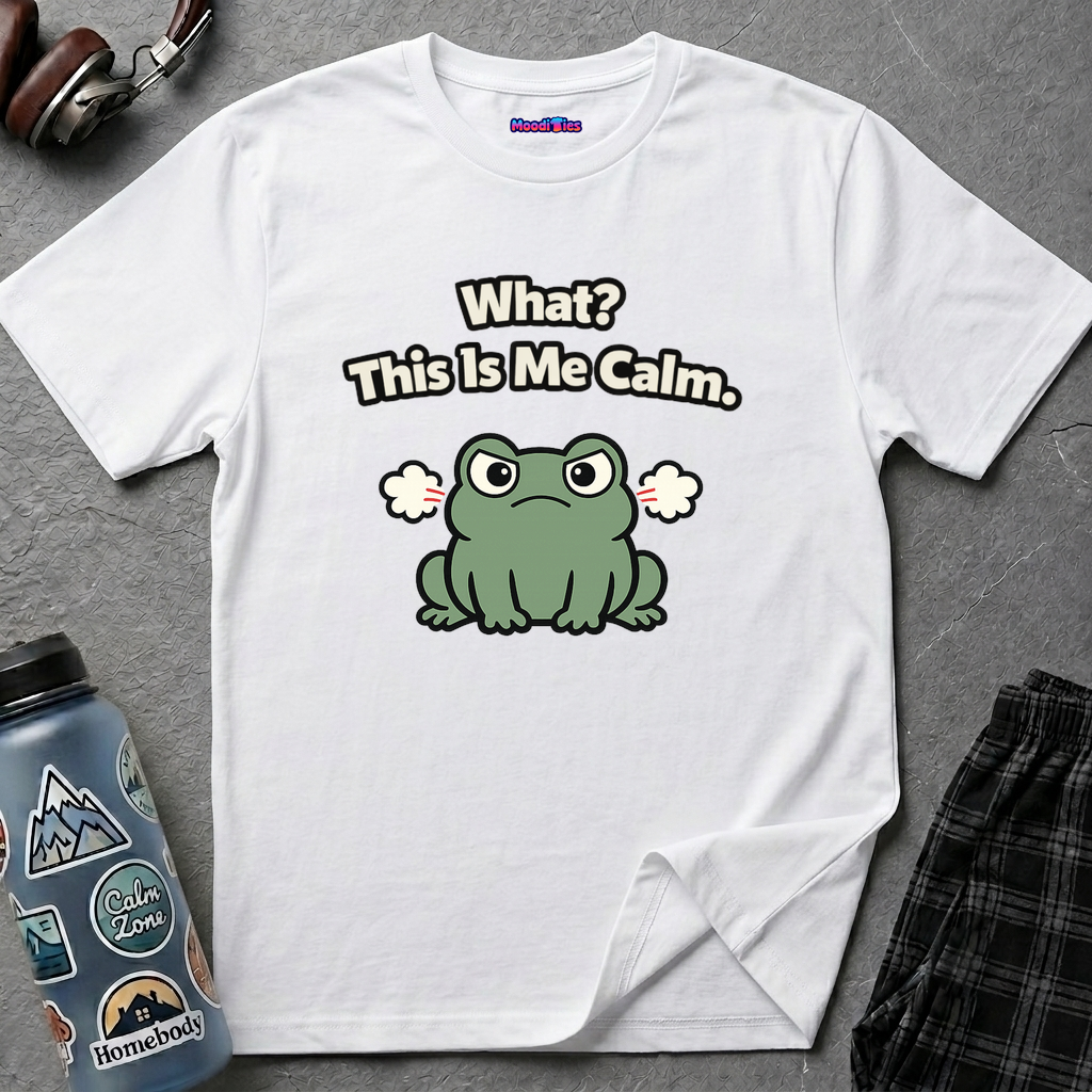"What? This Is Me Calm." Cranky Frog T-Shirt